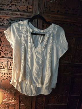About A Girl Cream V-Neck Boho Lace-Trim Blouse